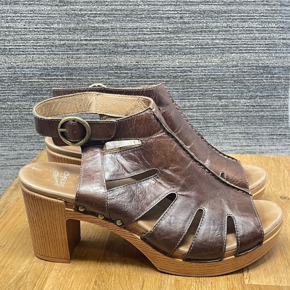 Dansko Demetra Sandals Women US 11.5 EU 42 Brown Leather Cutout Block Heel Clogs main image 10
